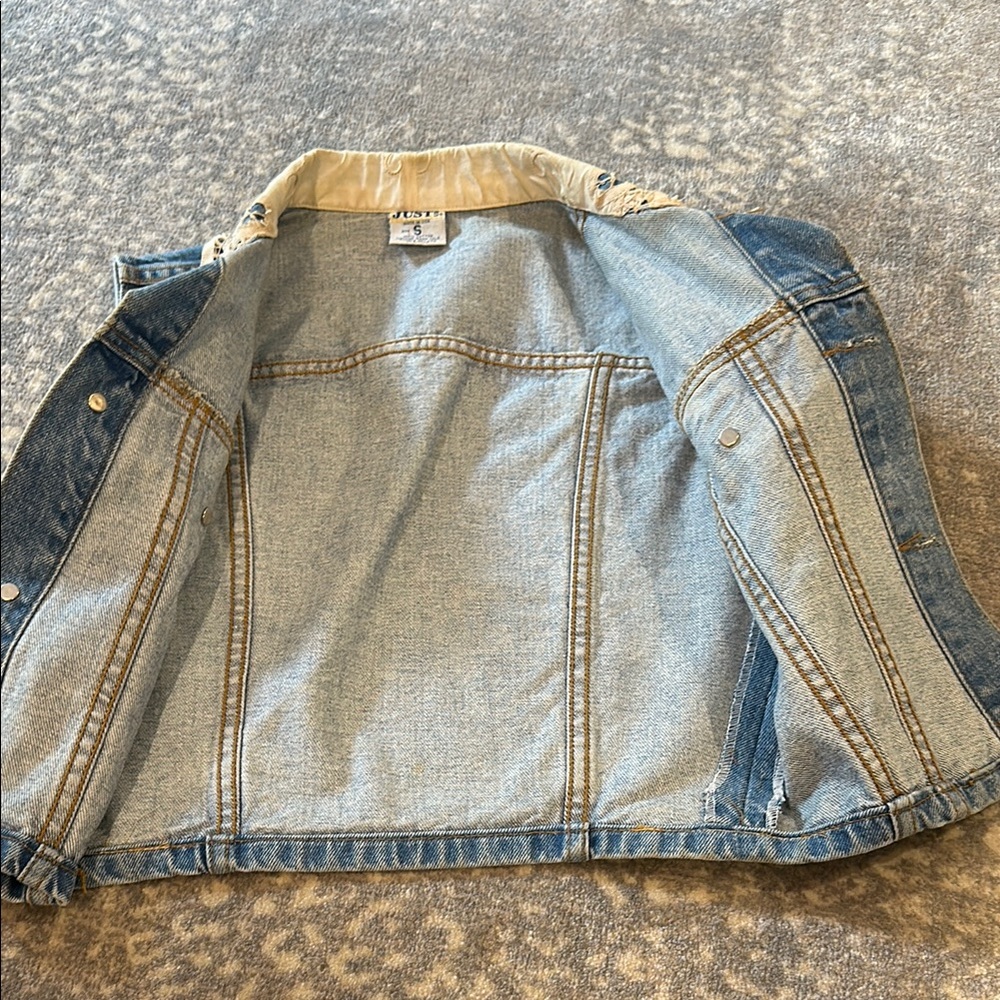 JUST USA Blue Denim Vest with Lace Collar - Picture 5 of 9